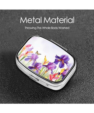 Iris Flower Butterfly Small Pill Case | Cute Travel Pill Organizer | 2 Compartment Pill Box for Purse & Gifts - Buy Online on GoSupps.com