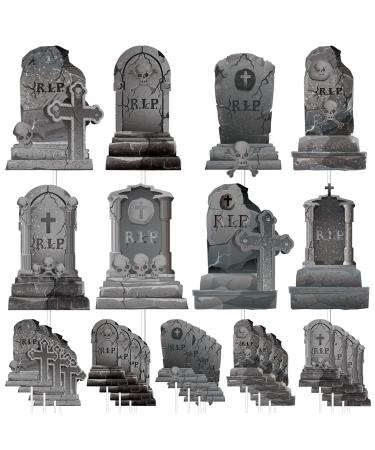 Whaline 24Pcs Halloween Cupcake Toppers 8 Designs Tombstone Graveyard Cake Toppers Scary Cupcake Decoration Table Centerpiece Sticks Appetizer Picks for Party Supplies