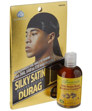 Fountain Real Black Jamaican Castor Oil - Premium Beard & Mustache Growth Oil for Men - 4 Oz Hair Thickener & Luxury Satin Durag - Buy Online on GoSupps.com
