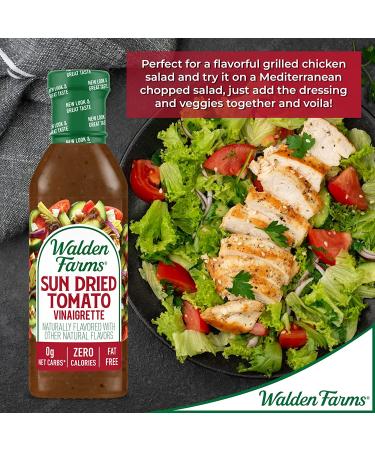 Walden Farms Sun-Dried Tomato Vinaigrette Dressing 12 oz - Sugar Free, Keto and Kosher - Fresh Tangy Salad Topping with 0g Net Carbs - Natural Flavors - Buy Online on GoSupps.com