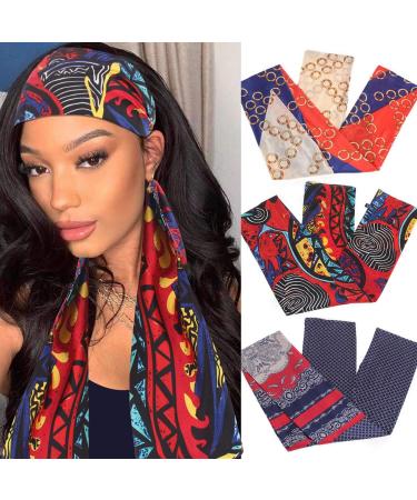 Xtrend Satin Edge Laying Scarf Wrap Headband edge Laying Scarf for lace Wigs Non-slip Hair Wrap Satin Wig Grip For Wig 3 Pcs-02# Red+blue Style