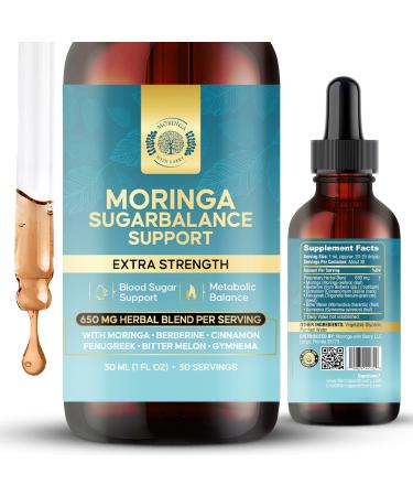 Moringa SugarBalance Support Extract Multi-Herb Botanical Drops with Berberine Cinnamon Fenugreek Bitter Melon & Gymnema | 650 MG Herbal Blend for Healthy Sugar Metabolism Support