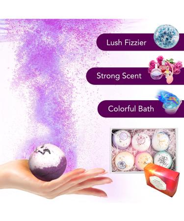 Natural Bath Bombs Spa Set - 6 Fizz Balls with Lavender, Jasmine, Rose, Calendula, Green Tea & Osmanthus Scents - Coconut & Shea Butter for Genuine Moisturization - Relax and Soften Skin - Buy Online on GoSupps.com
