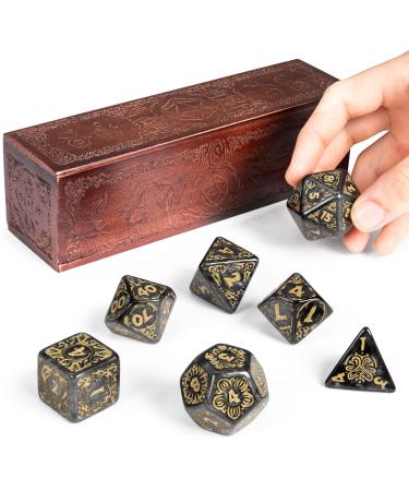 Wiz Dice Titan Dice - Polyhedral Large Dice Set for Tabletop RPG Adventure Games with a Wooden Dice Box - DND Jumbo Dice Set, Suitable for Dungeons and Dragons Dungeon Master Nyx
