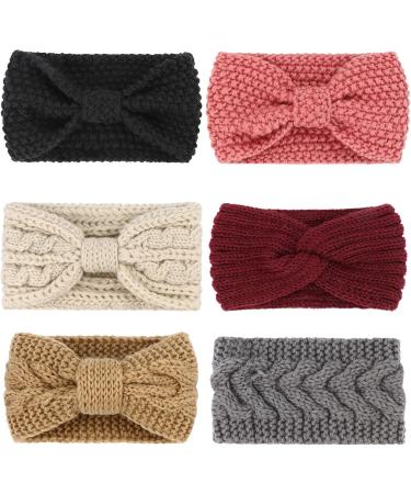 DRESHOW 6 Pieces Women Warm Knitted Headband Winter Ear Warmer Crochet Head Wraps Thick Cable Headband - Buy Online on GoSupps.com