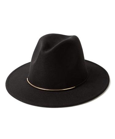 HUDANHUWEI Womens Fedora Hats with Belt Buckle Wide Brim Panama Fedora Cap A-black