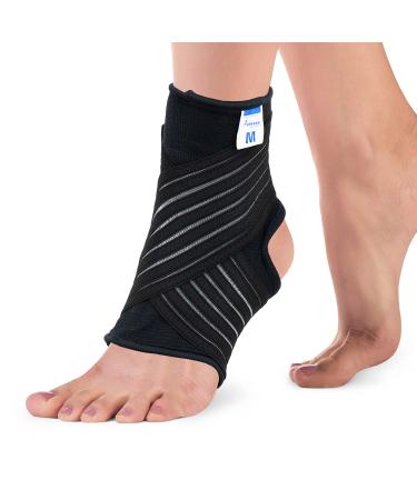 Actesso Ankle Support Sleeve with Strap - The Ultimate Support for Weak Ankles Sprains and Sports Injury. Ideal for Men & Women & Left or Right (M (Pack of 1) Black) M (Pack of 1) Black