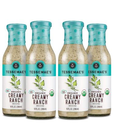 Tessemae's Organic Creamy Ranch Dressing, Whole30 Certified, Keto Friendly, USDA Organic, 10 oz. bottles (4-Pack) Organic Ranch