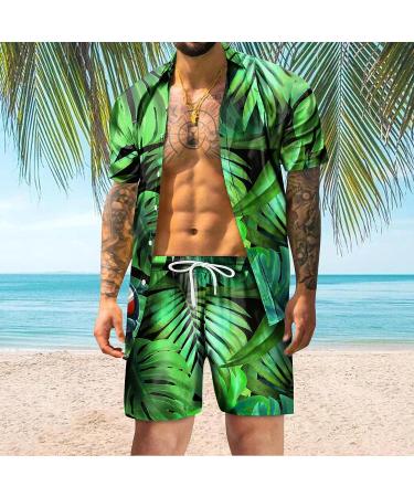 Men's Summer Beach Green Hawaiian Shirt and Shorts Set - Large | 3D Printing | Holiday Fashion - Buy Online on GoSupps.com