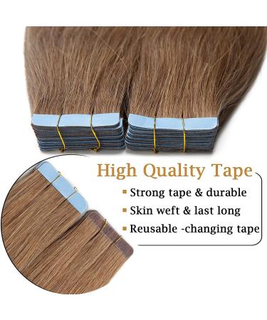 40 Pieces Real Hair Tape-In Extensions | 100% Remy Human Hair | Light Brown #6 | 56 cm | Includes 10 Free Adhesive Brick Tapes - Buy Online on GoSupps.com