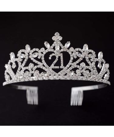 Ella Celebration 21st Birthday Tiara - Silver Heart Crown Headband for Women - Buy Online on GoSupps.com