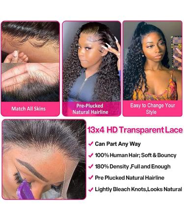 34 inch Water Wave Lace Front Wig | Brazilian Virgin Human Hair | 180% Density | Pre Plucked | Transparent HD Lace | for Black Women - Buy Online on GoSupps.com