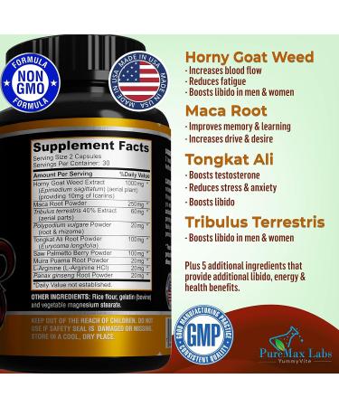 Horny Goat Weed 1590mg Extra Strength with Maca, L-Arginine, Ginseng - Boost Performance, Stamina, Energy - Non-GMO - 60 Capsules - Buy Online on GoSupps.com