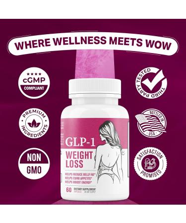GLP-1 Weight Loss - Weight Loss Pills Appetite Suppressant & Fat Burner for Women | Supports Healthy Pathways Associated with GLP-1 Activity | 3rd Party Tested Supplement - 60 Capsules for Adults - Buy Online on GoSupps.com