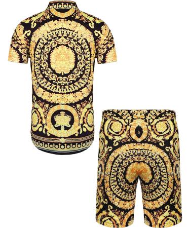 Daupanzees Men's Luxury Hawaiian Shirt Suit - Gold, X-Large - Buy Online on GoSupps.com