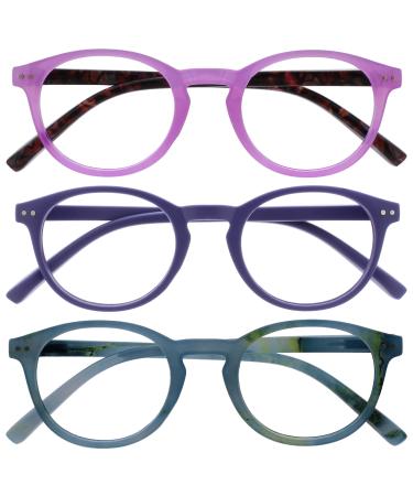 Opulize zen reading glasses 3 Pack Small round frame spring hinges scratch-resistant pink purple turquoise men women rrr24-45q +1.00 pink / purple / turquoise blue +1.00 dioptries