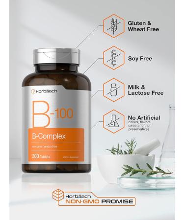 Vitamin B-100 Complex 300 Tablets | Vegetarian Non-GMO Gluten Free Supplement by Horbaach - Buy Online on GoSupps.com