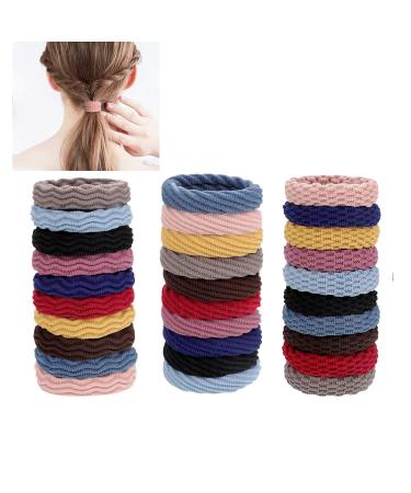 Highly Elastic Hair Ties for Thick Hair Rubber Bands for Hair 30 pack Large Stretch Non-Slip Seamless Lightweight No Damage Secure with Gentle Hold All Day for Women Girls Thick Heavy and Curly hair(Mixed Colors) 30 Cou...