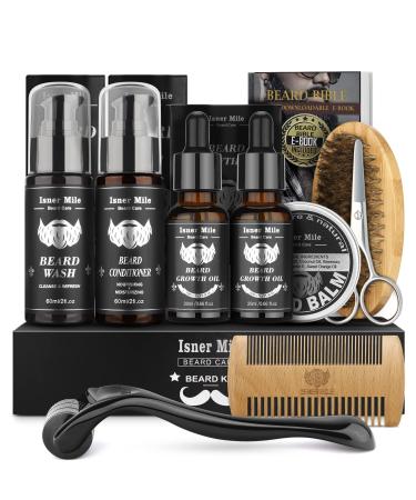 Beard Growth Kit Beard Kit with Beard Roller 2 Pack Beard Growth Oil Beard Brush Wash Conditioner for After Shave Lotions Balm Combs Razor & Brush Stands Scissor Christmas Fathers Gifts for Men Orange