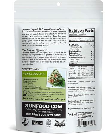 Buy Sunfood Raw Organic Heirloom Pumpkin Seeds - 8 oz (227 g) | Nutrient-Rich Snack - Buy Online on GoSupps.com