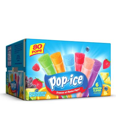 Pop-Ice Freezer Pops, Fat Free Ice Pops, Assorted Flavors (80 - 1 oz pops) 80 Count (Pack of 1)