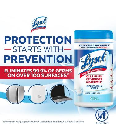 Lysol Disinfectant Wipes - Multi-Surface Cleaning, Crisp Linen Scent, 80 Count x 4 Packs - Buy Online on GoSupps.com