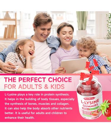 L-Lysine 1000mg Gummies Lysine Supplement for Adults & Kids Essential Amino Acid Supplement for Oral & Lips Health Boost Immune & Calcium & Collagen Sugar-Free Strawberry Flavor 60 Count 60 Count (Pack of 1) - Buy Online on GoSupps.com