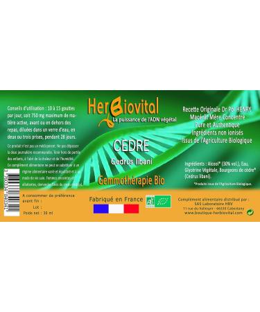 Herbiovital - Organic Cedar - Skin Macerate - Concentrated Gemmotherapy - 30 ml - Effectively acts against skin problems including acne - Made in France - Buy Online on GoSupps.com