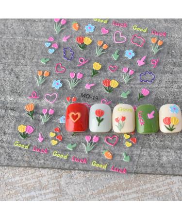SHUBEIEUMI Nail Stickers for Nail Art 5 Sheets 3D Embossed Spring Flowers Nail Art Stickers Decals Self-Adhesive Nail Supplies Nail Art Decoration Accessories - Buy Online on GoSupps.com