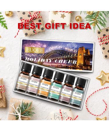 EUQEE Holiday Cheer Fragrance Oils Set - Forest Pine, Christmas Wreath, Brown Sugar, Harvest Spice, Gingerbread, Pumpkin Pie - 10ml Scented Oils for Diffuser and Candle Making - Buy Online on GoSupps.com