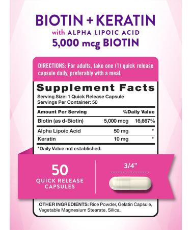 Biotin 5000 mcg Capsules | Non-GMO & Gluten Free | With Keratin & Alpha Lipoic Acid | Nature's Truth - Buy Online Worldwide - Buy Online on GoSupps.com