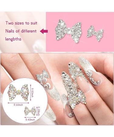 24 Pieces 3D Nail Bows Charms Rhinestones Alloy Pearl Bowknot Nail Accessory - Women Girls Nail Salon DIY Decorations (Silver Laser) - Buy Online on GoSupps.com