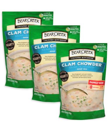 Bear Creek Country Kitchen Clam Chowder Dry Soup Mix Just Add Water & Clams, Each Bag Makes 8 Servings | Bulk 3 Pack | 10.4 oz.