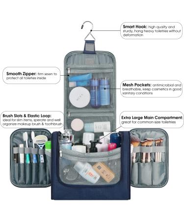 WANDF Large Hanging Toiletry Wash Bag in Denim Navy Blue - Travel Makeup Organizer for Men & Women | Compact & Stylish - Buy Online on GoSupps.com