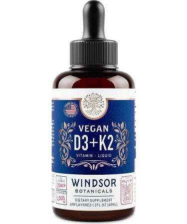 WINDSOR BOTANICALS Vitamin D3 K2 Liquid Supplement - Vegan, Heart & Immune Support - D3 1000iu, K2 MK-7 25mcg, Organic Olive Oil Drops - 90 Servings - Buy Online on GoSupps.com