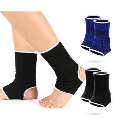 4 Pieces/ 2 Pair Kids Ankle Support Compression Kid Ankle Brace Elastic Kids Compression Socks Knitted Ankle Support Brace Ankle Sleeve for Jogging Running Walking Fitness (Black, Dark Blue, 5-10 Years) 5-10 Years Black, Dark Blue