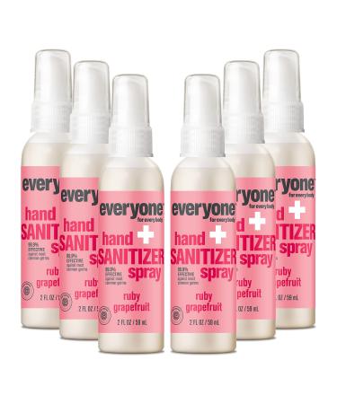 Everyone Hand Sanitizer Spray 2 Ounce (Pack of 6) Ruby Grapefruit Plant Derived Alcohol with Pure Essential Oils 99% Effective Against Germs