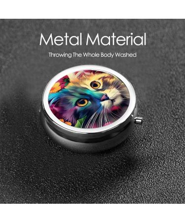 Colorful Flower Cat Portable Metal Pill Box | Round Mini 3-Compartment | Travel Essential for Small Pills - Buy Online on GoSupps.com