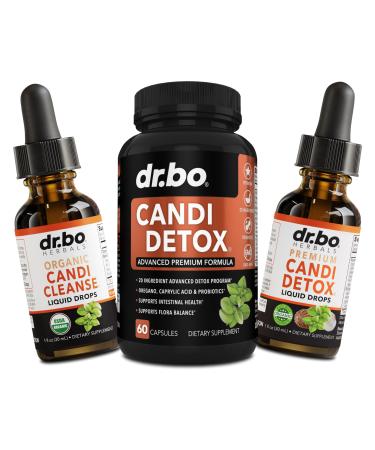 Candida Cleanse Detox for Women & Men - Candi Detox Support Supplement Pills Liquid Drops Tincture Gut Balance Probiotic Flora Complex Supplements - Organic Oregano Oil Drops Caprylic Acid Capsules