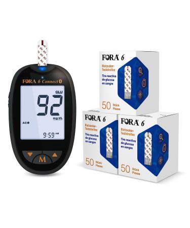 FORA 6 in 1 blood glucose meter Bluetooth with 150pcs blood glucose test strips Connect + BG Vial*3