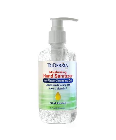 TriDerma MD Moisturizing Hand Sanitizer Pump with Soothing Aloe and Vitamin E  Refreshes and Leaves Hands Feeling Clean and Soft  Fragrance Free  8 Ounce Bottle