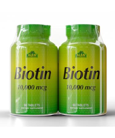 ALFA VITAMINS Biotin 10 000 mcg High Potency Vitamin B7 Supplement for Hair Skin & Nail Support 60 Tablets (2-Pack)