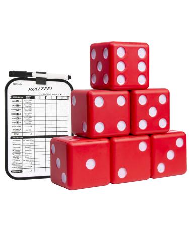 GoSports Giant 3.5 Inch Red Foam Playing Dice Set with Bonus Scoreboard (Includes 6 Dice, Dry-Erase Scoreboard and Carrying Case)