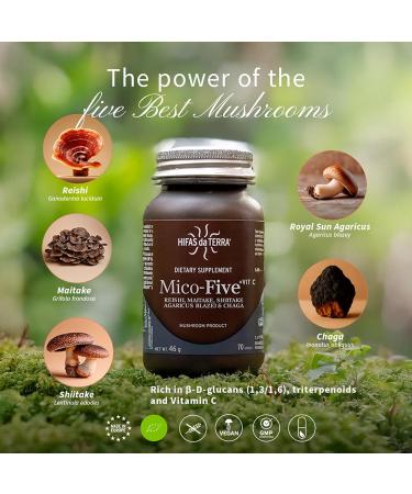 HIFAS DA TERRA Mico-Five - Mushroom Complex Mushroom Supplement with Organic Reishi Shiitake & Chaga Herbal Nootropic & Immune Support Adaptogen for Women & Men - 70 Vegan Capsules - Buy Online on GoSupps.com