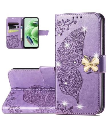 Monwutong HZD Redmi Note 12 5G Case 3D Butterfly Pattern PU Leather Folding Stand Case with Magnetic Closure and Credit Card Slots Holster for Redmi Note 12 5G Light Purple Light Purple