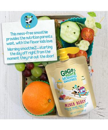 GoGo squeeZ Morning SmoothieZ Mixed Berry 3 oz. (24 Pouches) | Gluten-Free Yogurt Fruit & Oat Pouches | Kids' Individual Snacks - No Preservatives | Convenient & BPA Free - Buy Online on GoSupps.com