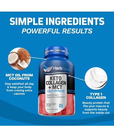 Herbtonics Keto Gummies with MCT + Collagen | Sugar Free MCT Oil Capsules | Anti Aging Hair Growth Skin Care & Strong Nails Protein Collagen Gummies | On-The-Go Keto Gummy - Buy Online on GoSupps.com