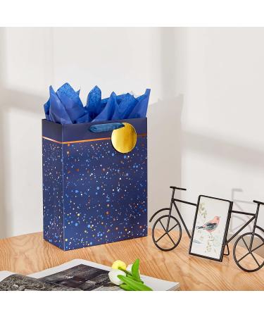SUNCOLOR 2 Pack 13" Large Gift Bags for Fathers Day Birthdays Day Gift Bags With Tissue Paper Blue White - Buy Online on GoSupps.com