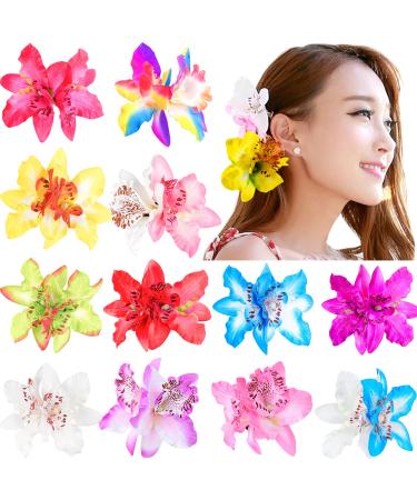 12 Colors Multicolor Women Big Double Chiffon Orchid Flower Bohemian Flowers Hair Clip for Bridal Wedding Accessory Hairclip Hair Pins Hair Barrette Accessories
