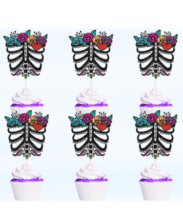 Mexican Day of the Dead Cupcake Toppers Set of 18 - Dia De Los Muertos Party Sugar Skeleton Decoration - SugarGera